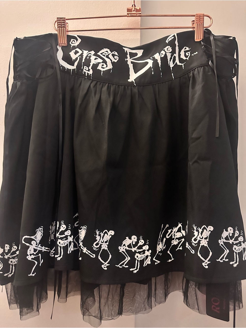 Romwe Corpse Bride Gothic Skirt with Skeleton Border 1XL Halloween